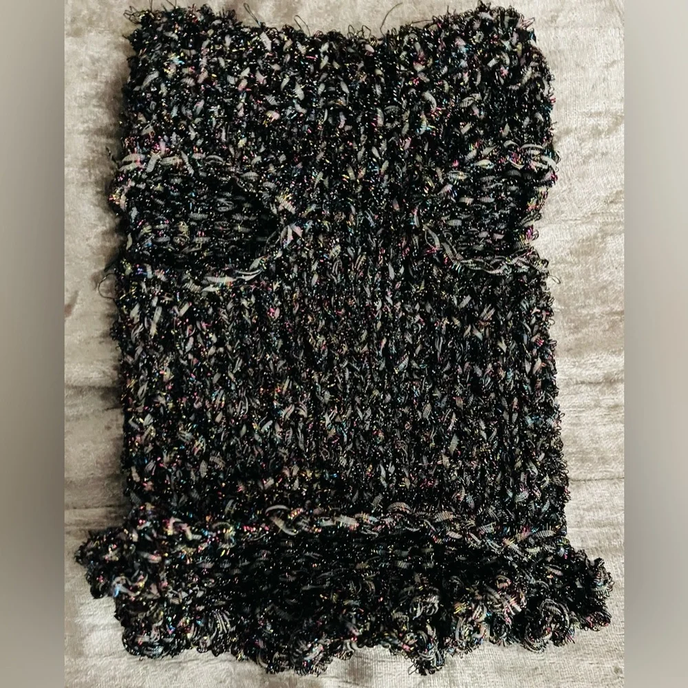 Black Multicolor Metallic Hand-Knit Dog Sweater Dress XS-S New